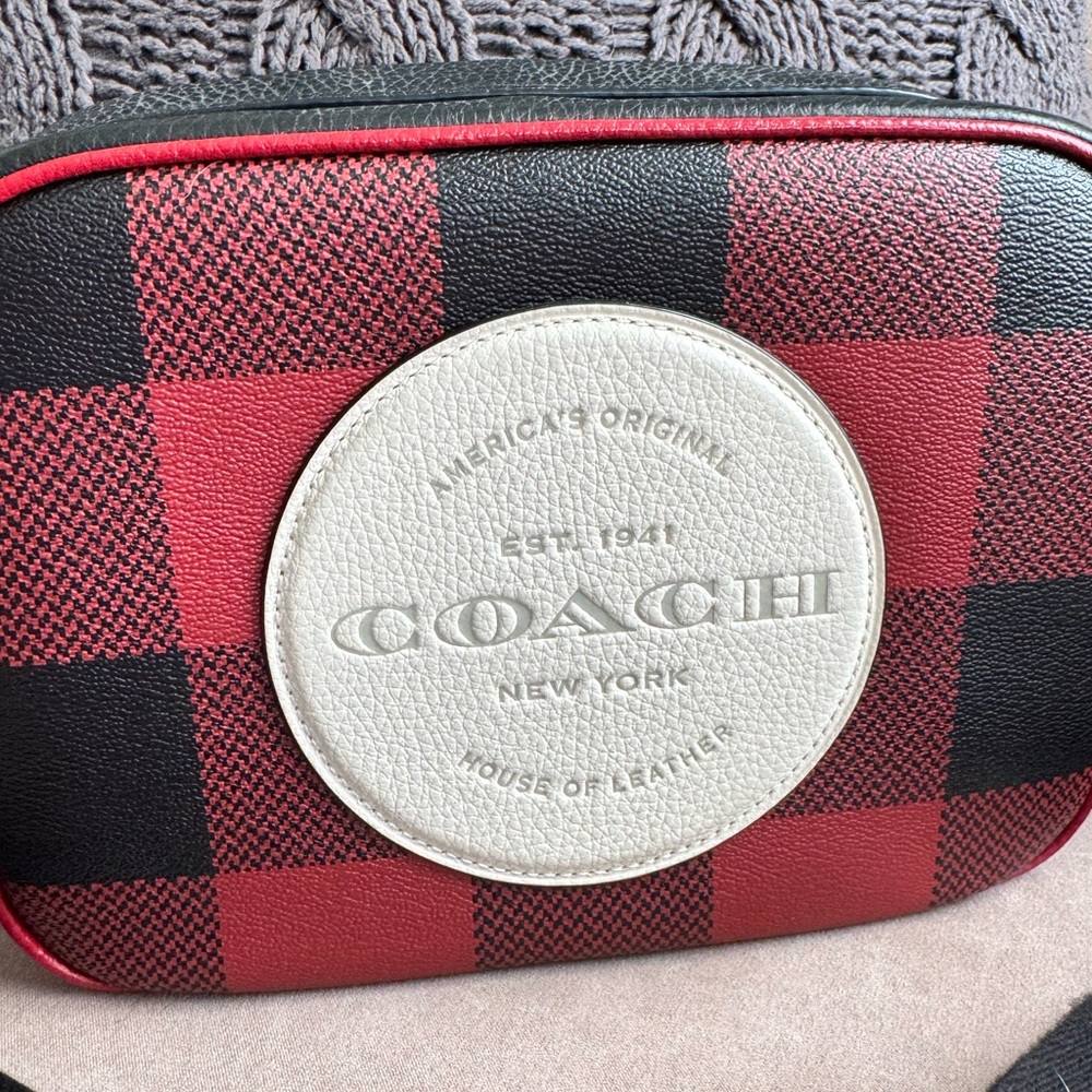 Coach Dempsey Camera Bag buffalo plaid print patch crossbody shoulder bag purse - Picture 7 of 15